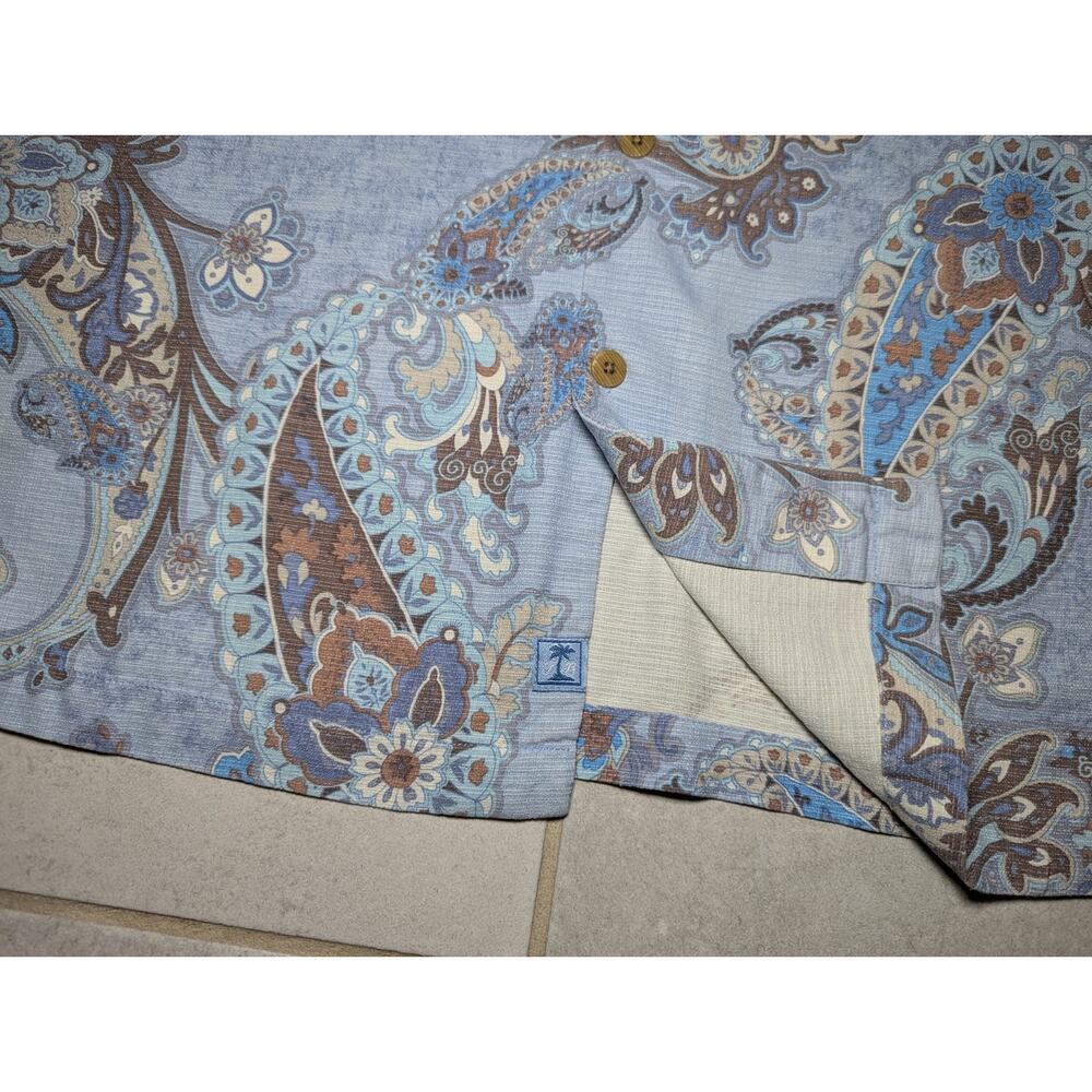 Tommy Bahama Men's Large Shirt Silk Short Sleeve Paisley Wooden Button Up - Picture 2 of 7